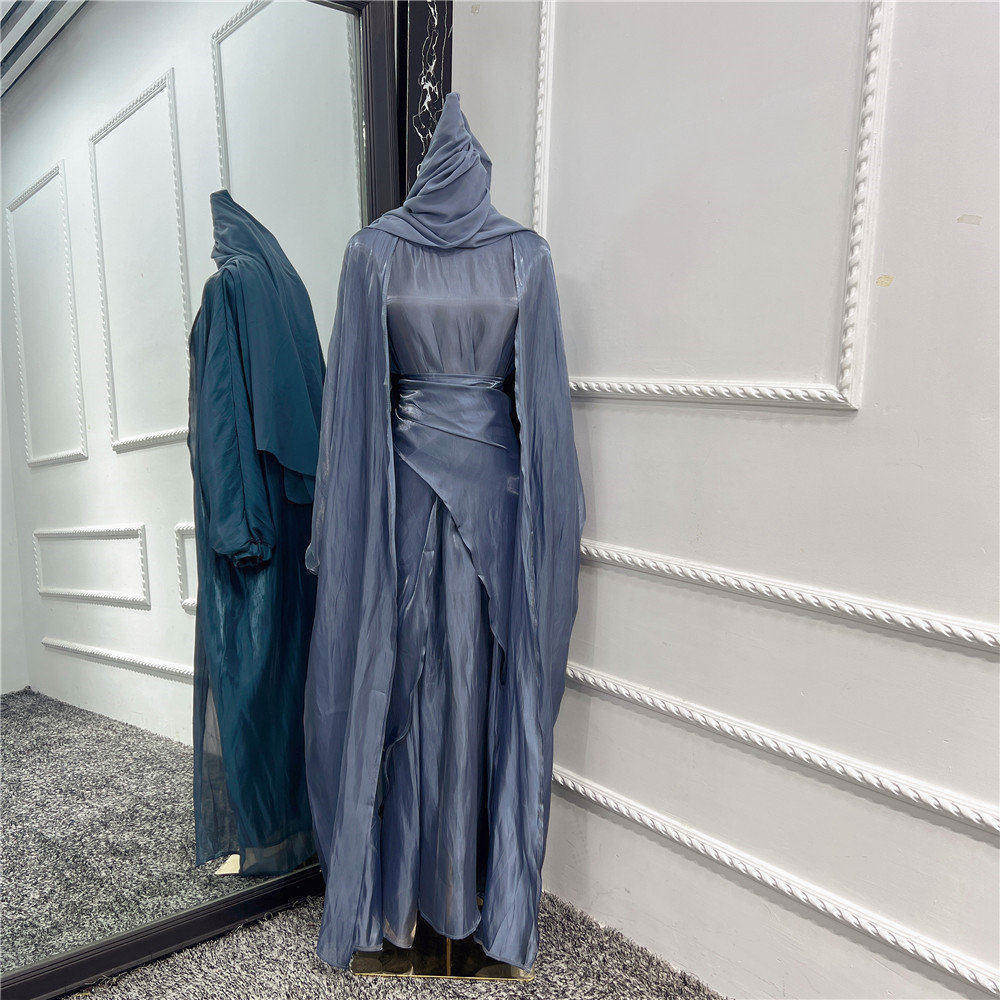Abaya Orientale Avec Voile Intégré Gris Sombre