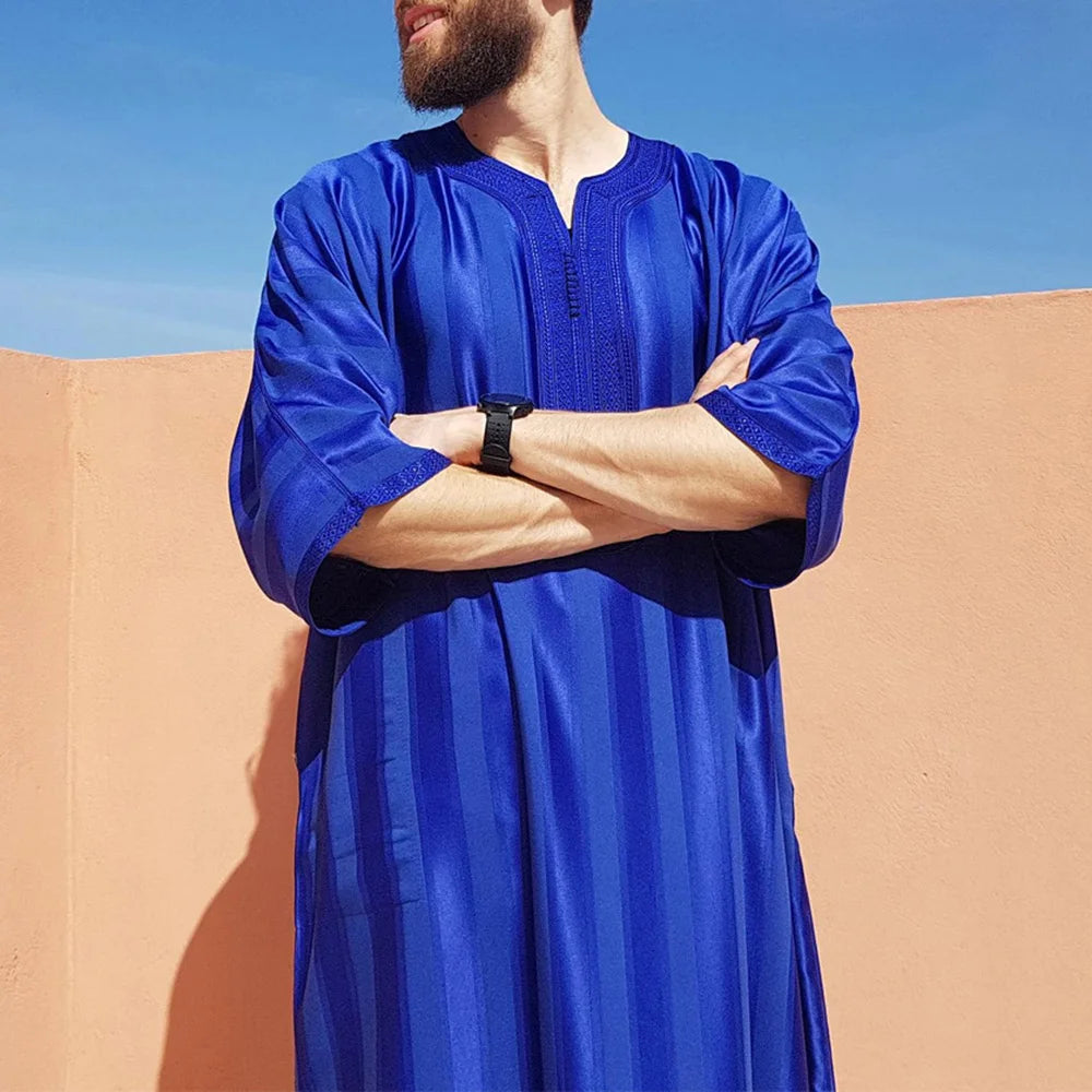 Djellaba Homme Coton Lin Grande Taille - Caftan Manches Courtes Islamique Jalabiya Respirante