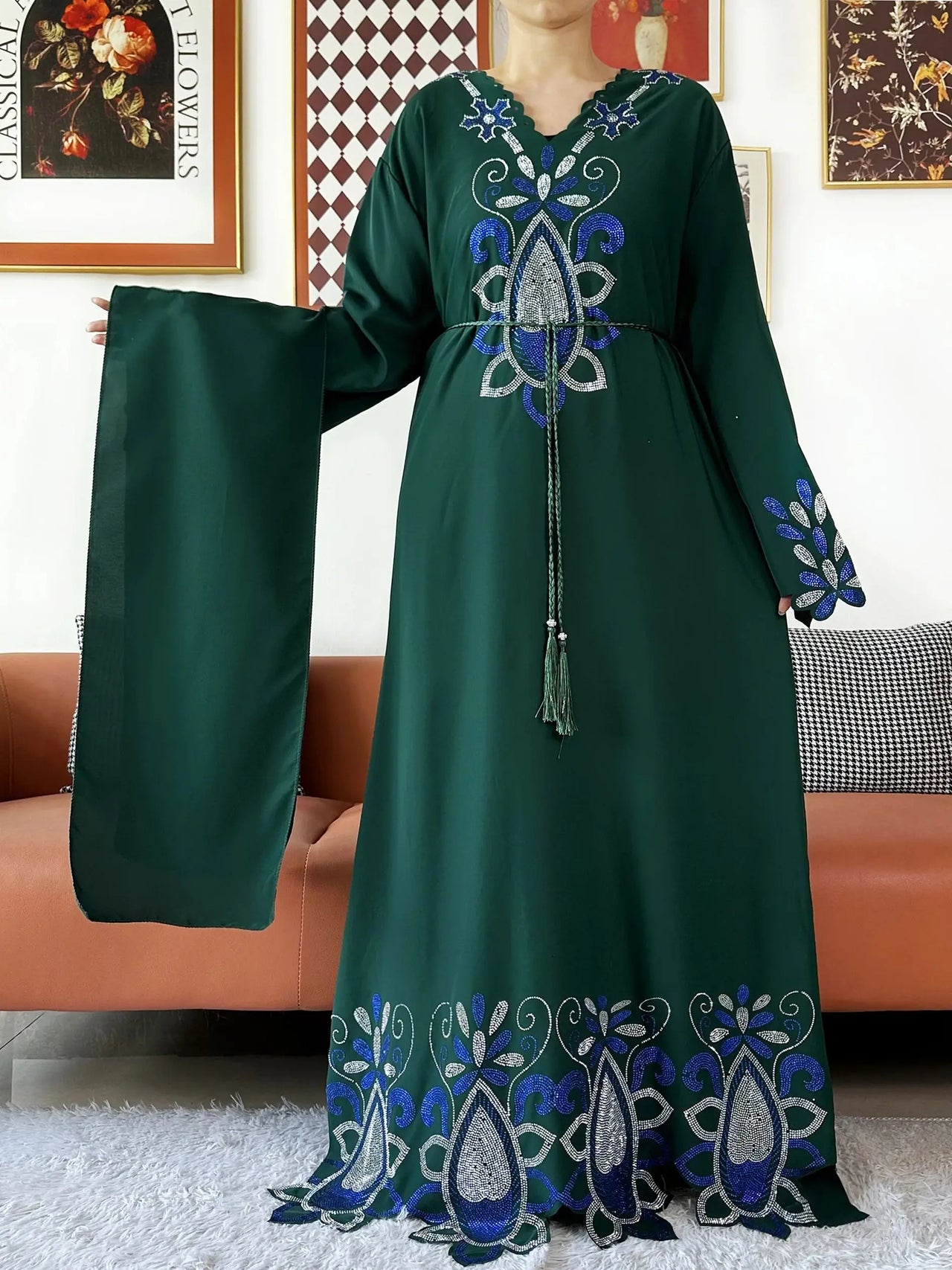 Djellaba Bleu Fleur