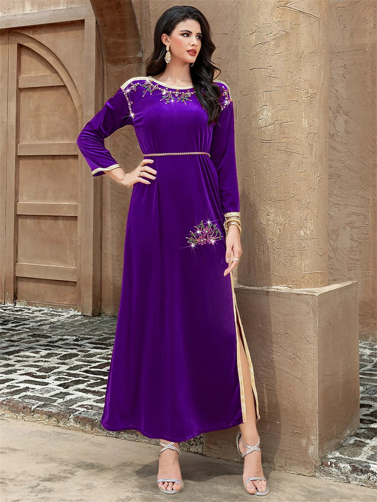 Djellaba Marocaine Style Berbère - Robe D'intérieure Maxi Longue Femme - Vert Foncé Taille L