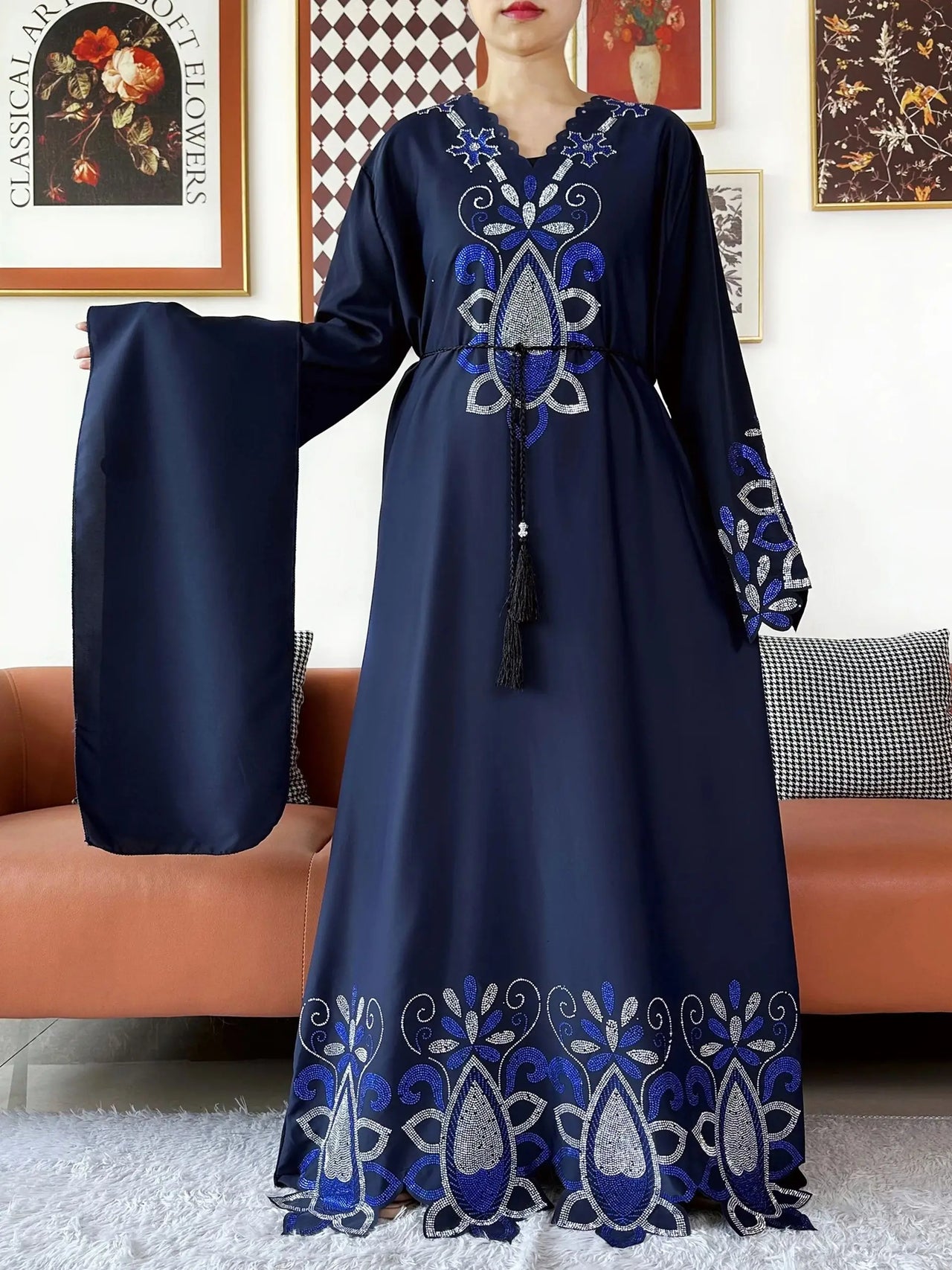 Djellaba Bleu Fleur