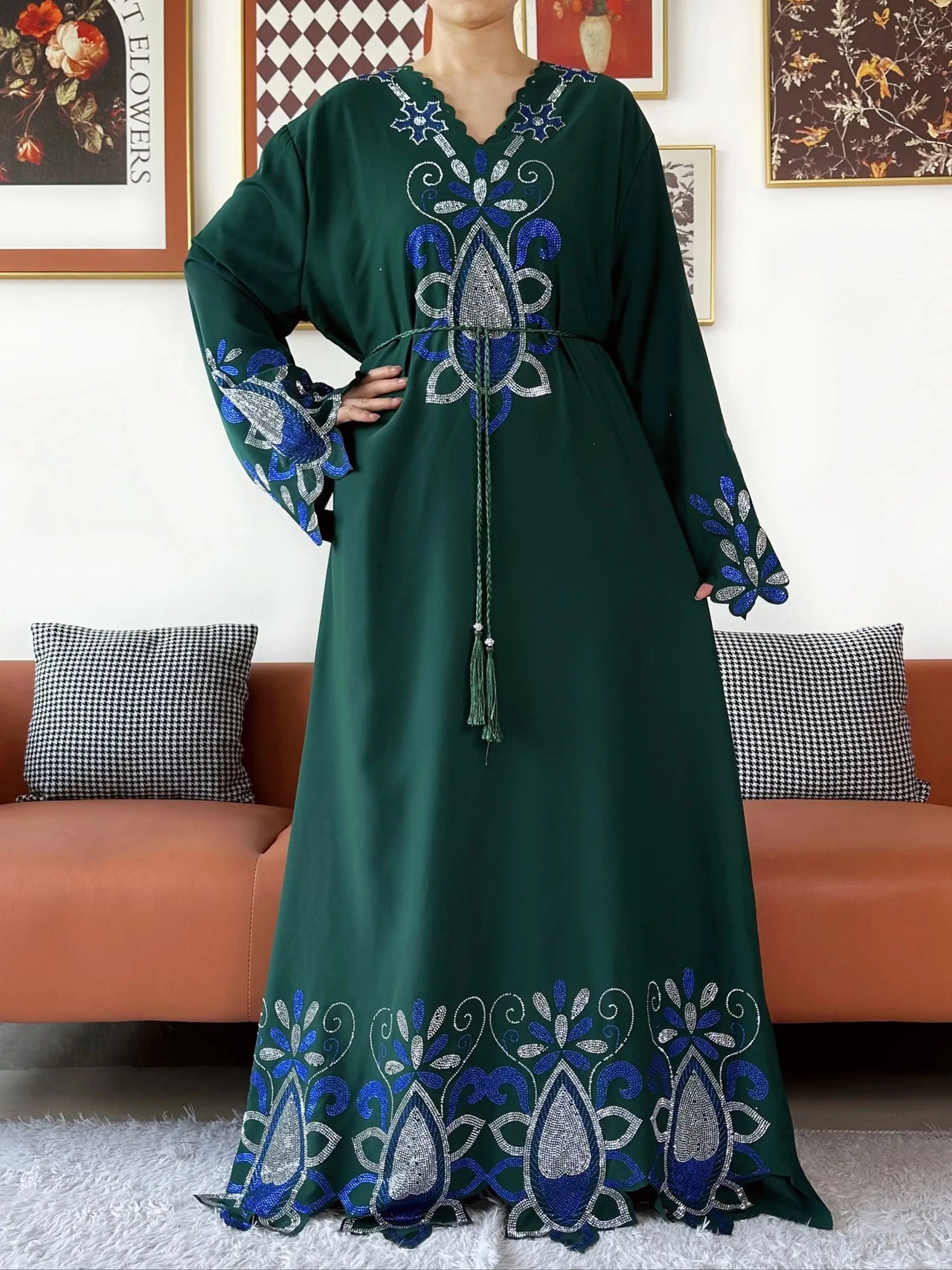 Djellaba Bleu Fleur