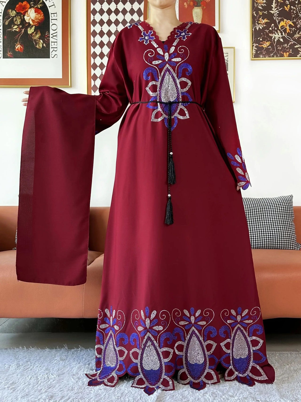 Djellaba Bleu Fleur